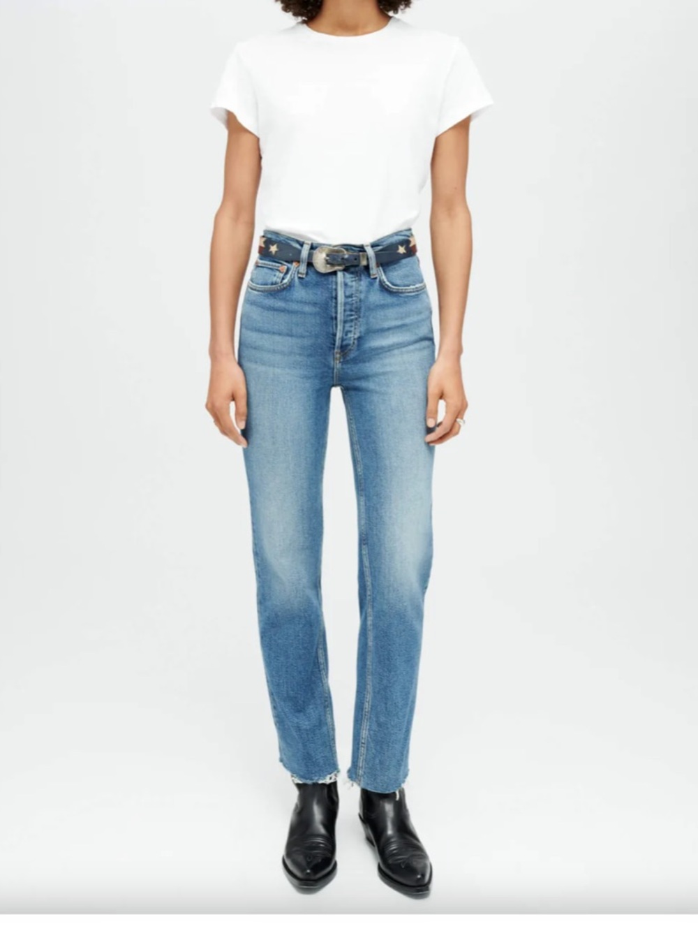Re/Done Women's Straight Leg Jeans in Light Blue Denim